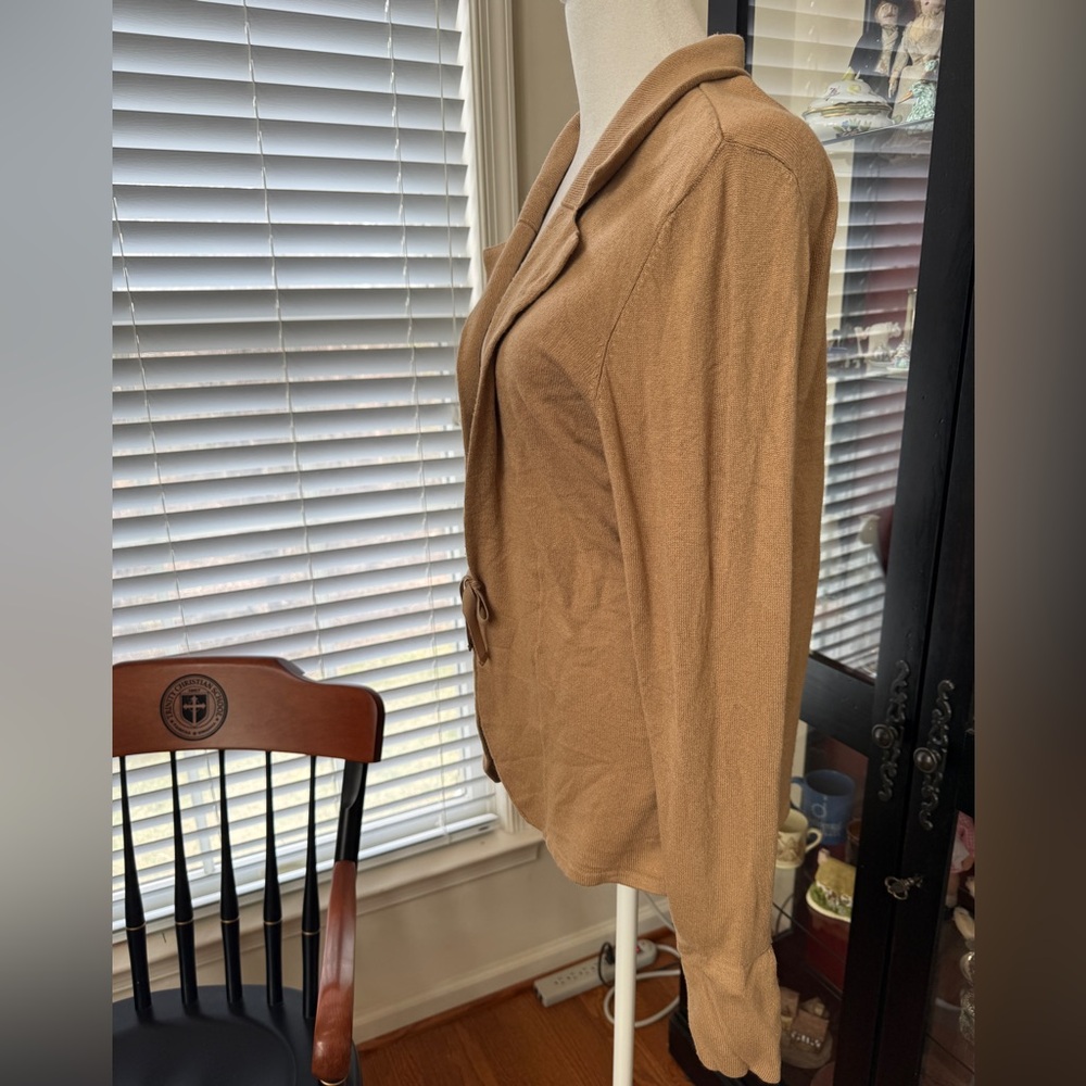 Carlisle brown tan cardigan sweater jacket silk cashmere size large tie front - Picture 4 of 10